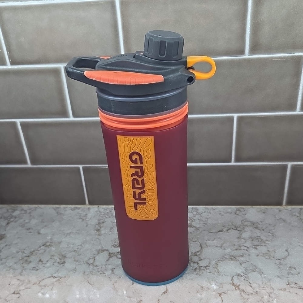 Grayl Water Bottle With Filter - Burgundy with Orange Accents